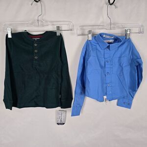 Tommy Bahama & Izod Shirts Boys 4 XS Green & Blue 1 Pullover & 1 Button Down NWT